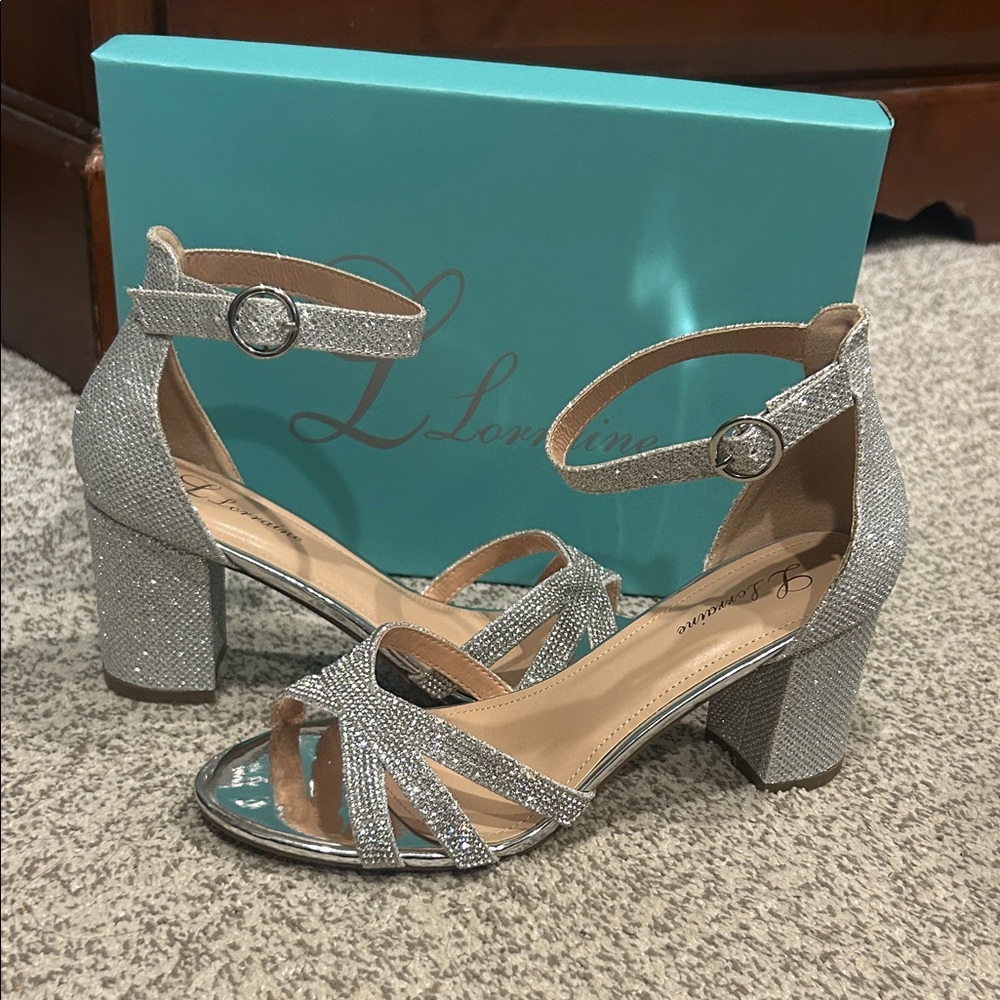 Lauren Lorraine Glittering Silver Block Heels